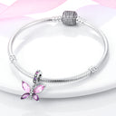 Pink Silver Plated Butterfly Flower Charm Beads for Jewelry