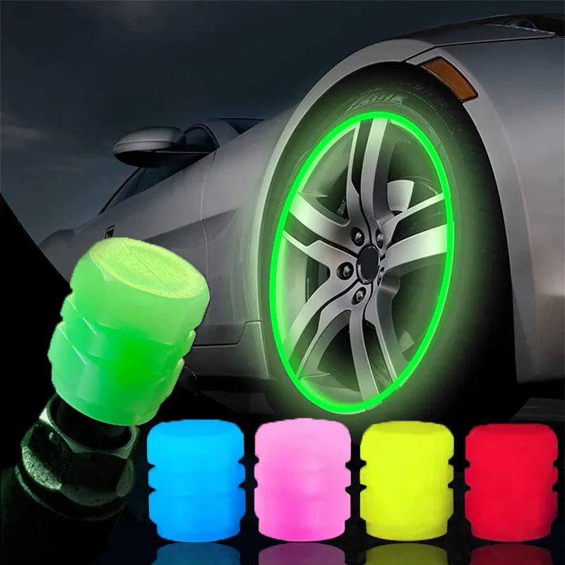 Glow-in-the-Dark Valve Caps Set for Car, Motorcycle, Bicycle Wheels - 4 Pieces  ourlum.com   