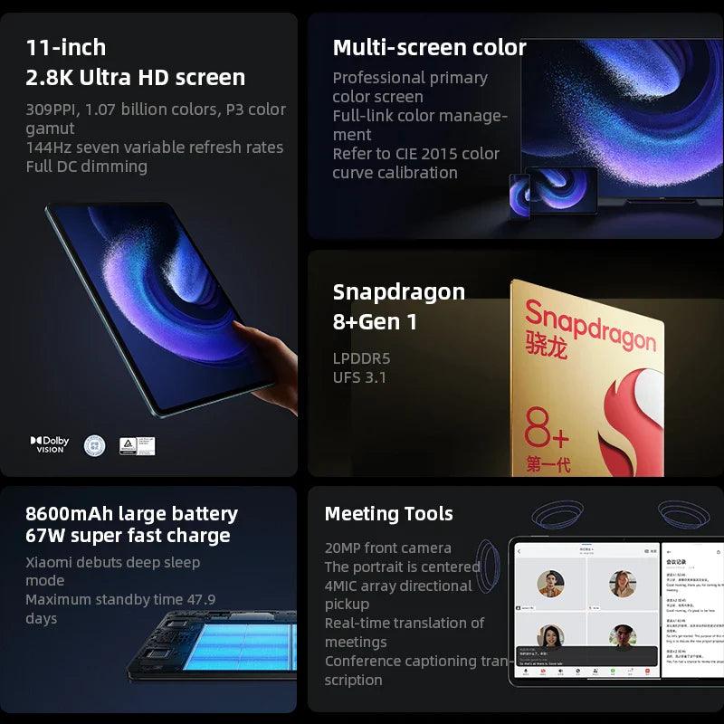 New Xiaomi Mi Pad 6 Pro Snapdragon 8+ Gen 1 Tablet 6 Pro 144Hz 2.8K Display 8600mAh Battery 67W Fast Charging 50MP Camera  ourlum.com   