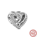 Crown Flowers Heart Silver Bead Charm Elegant Pandora Accessory