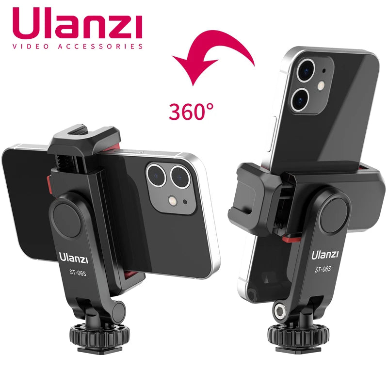 Ulanzi ST-06S Phone Holder Mount with Dual Cold Shoe Expansion for Smartphone Video Shooting  ourlum.com   