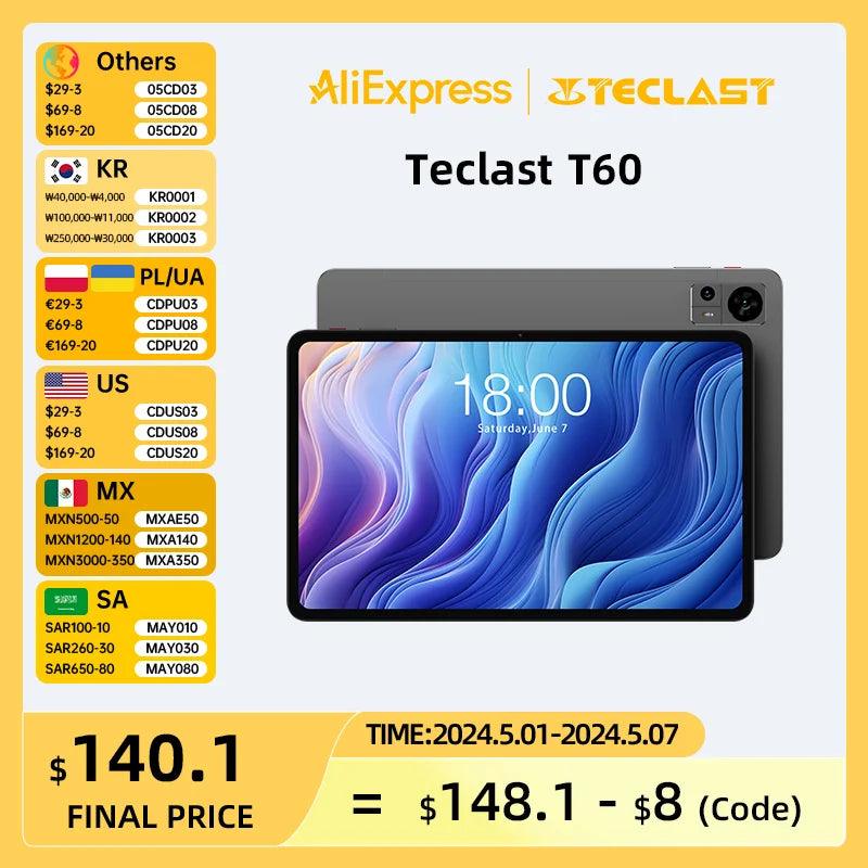 Teclast T60 12 inch 2K Tablet Android 14 8GB+12GB RAM 256GB ROM T616 octa-core 8000mAh 18W PD Fast Charging 4G VoLTE GPS Tablets  ourlum.com   