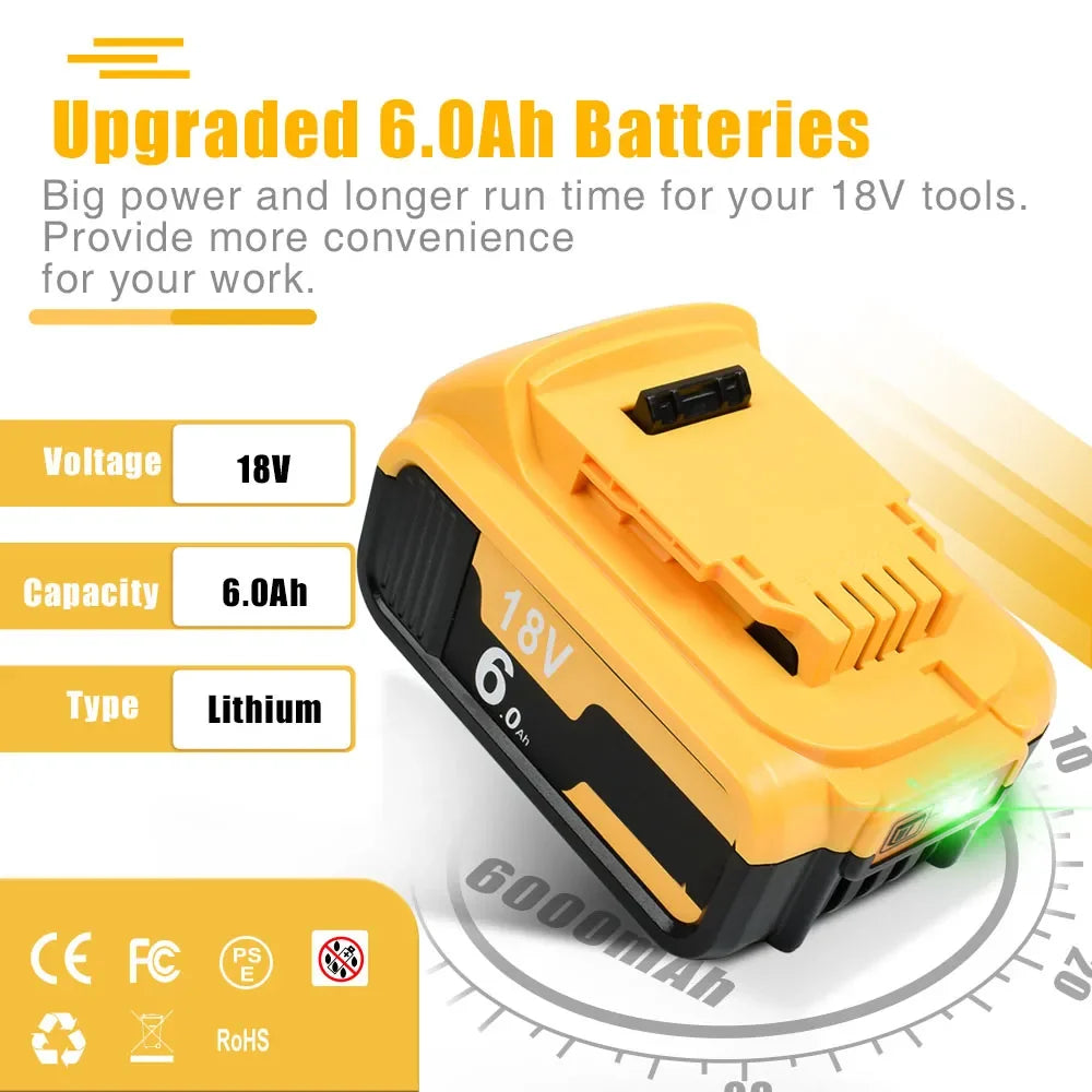 20V 3.0Ah/6.0Ah/9.0Ah for Dewalt DCB200 Battery Replacement Battery Compatible with DCB206 DCB207 DCB204 DCB203 +battery charger