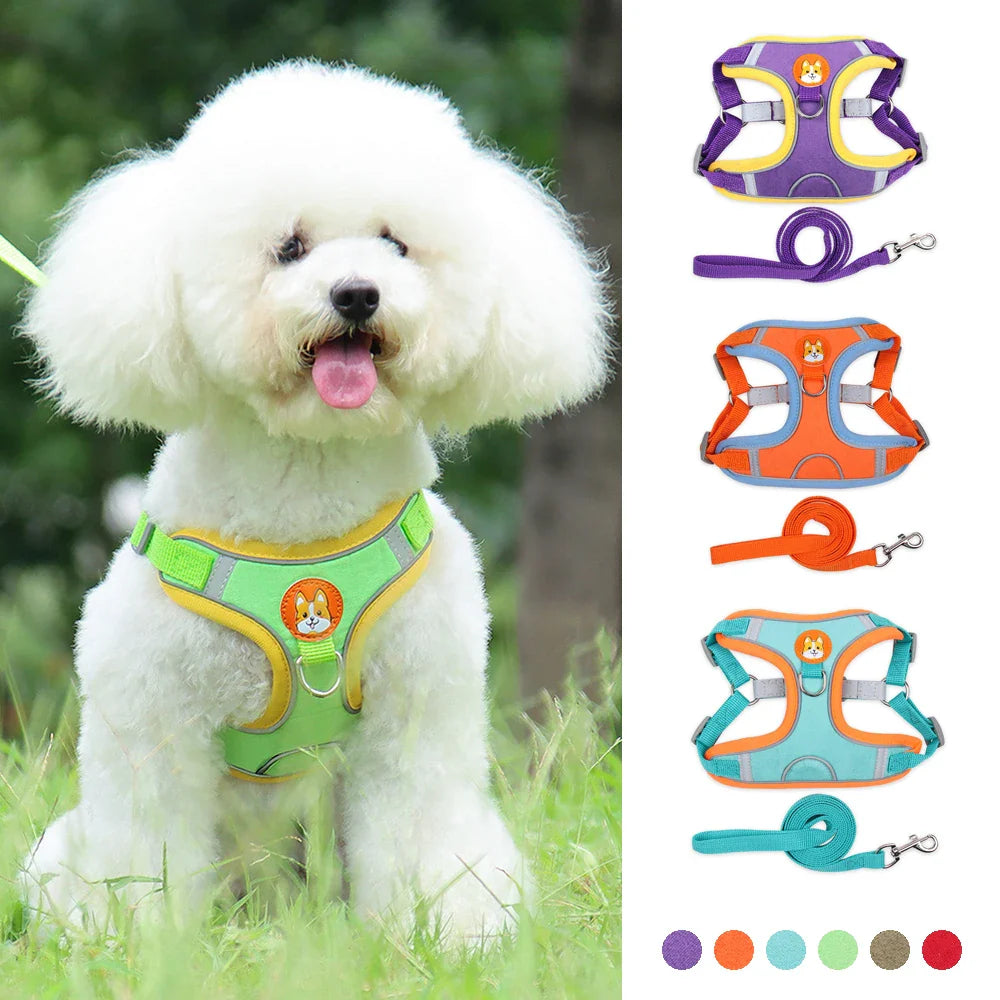 Pet Dog Harness and Leash Set: Small Dog Vest with Reflective Safety for Chihuahua  ourlum.com   