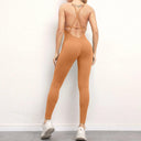 Backless Goddess Yoga Jumpsuit Set with Cross Straps and High Waist Leggings  OurLum.com Brown M 