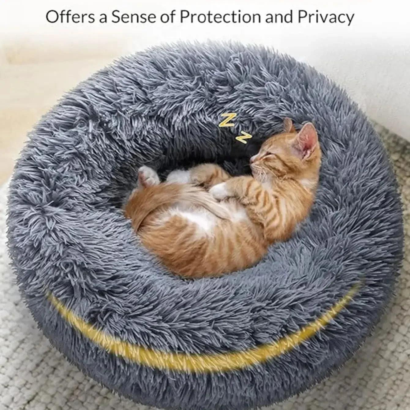 Round Pet Bed: Super Soft Long Plush Winter Warm Sleeping Sanctuary  ourlum.com   