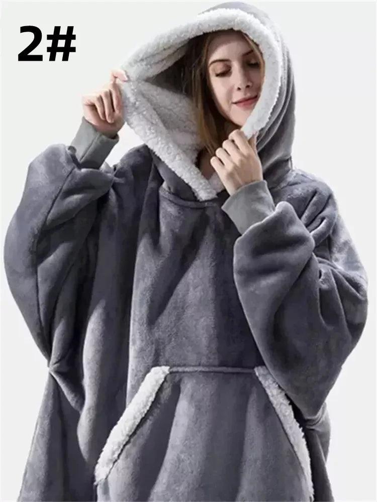 Cozy Plaid Fleece Hooded Blanket Sweatshirt for Women  ourlum.com Dark Grey One Size 