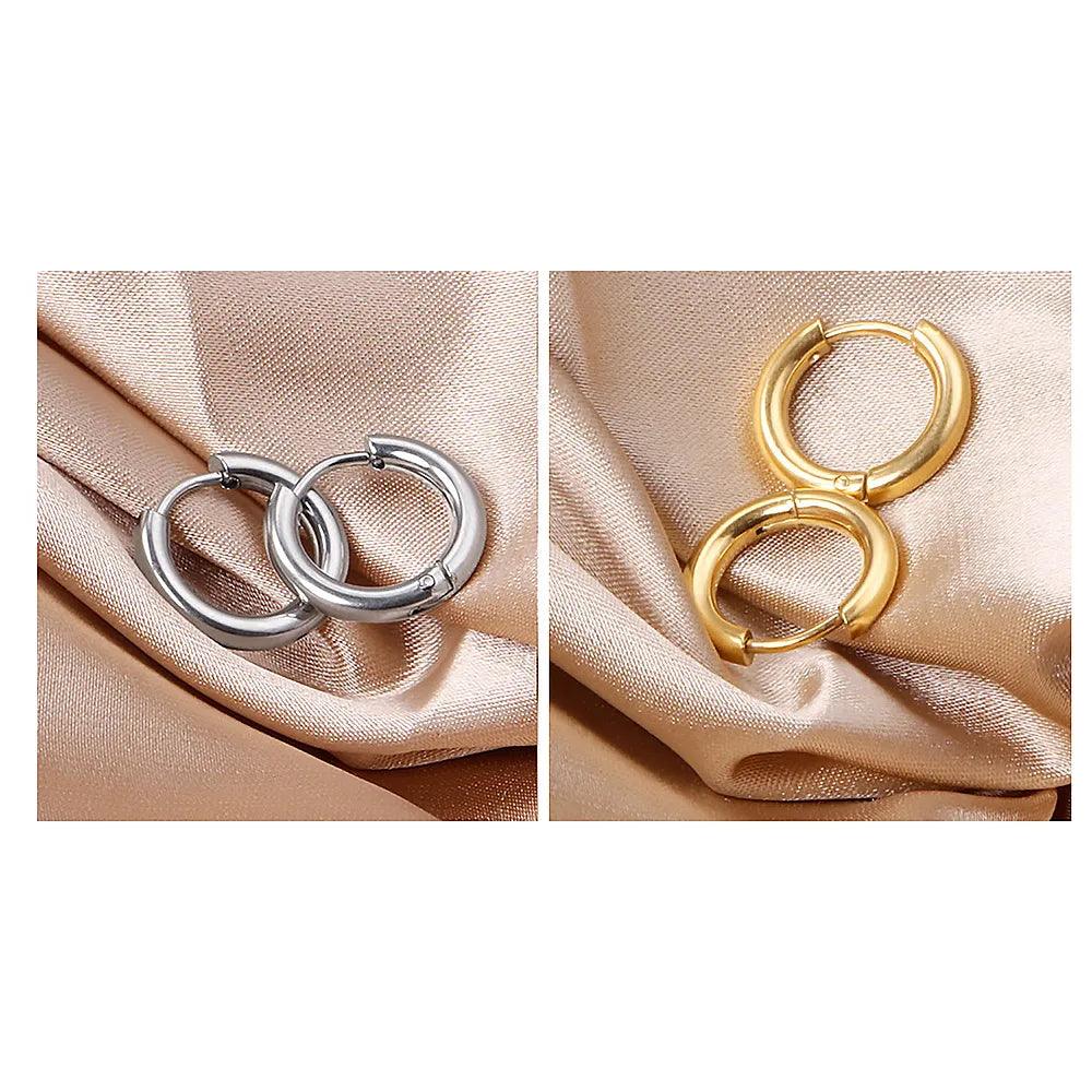 Trendy Small Hoop Earrings Clip-On Gold Stainless Steel Jewelry  ourlum.com   