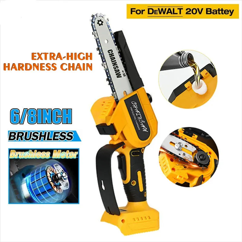 Cordless Brushless Chainsaw for DeWALT 18/20V Battery - 6/8 Inch Cutting Power