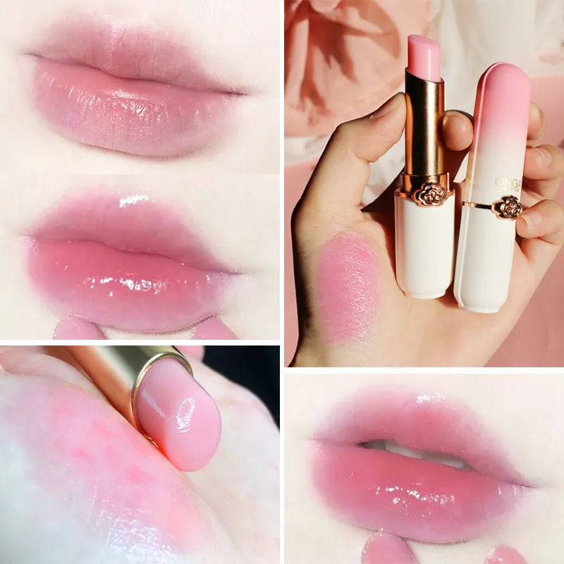 Peach Color Lip Balm Crystal Temperature Change Lipstick Girl Moisturizing LongLasting Lip Gloss Makeup Lip Care Repair Cosmetic  ourlum.com   