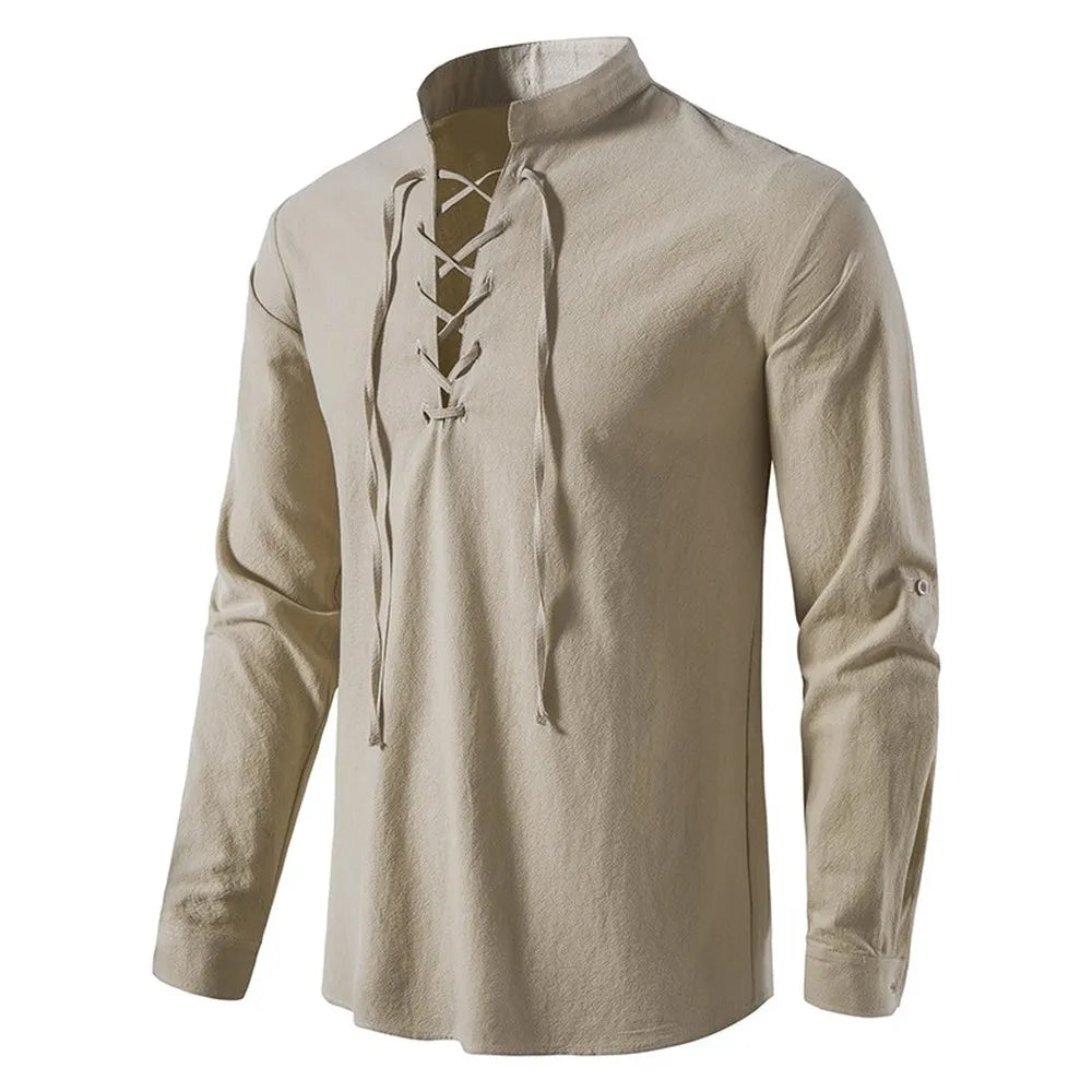 2023 Men's Vintage Cotton Linen Casual Shirt: Stylish Long Sleeve Tee  ourlum.com   