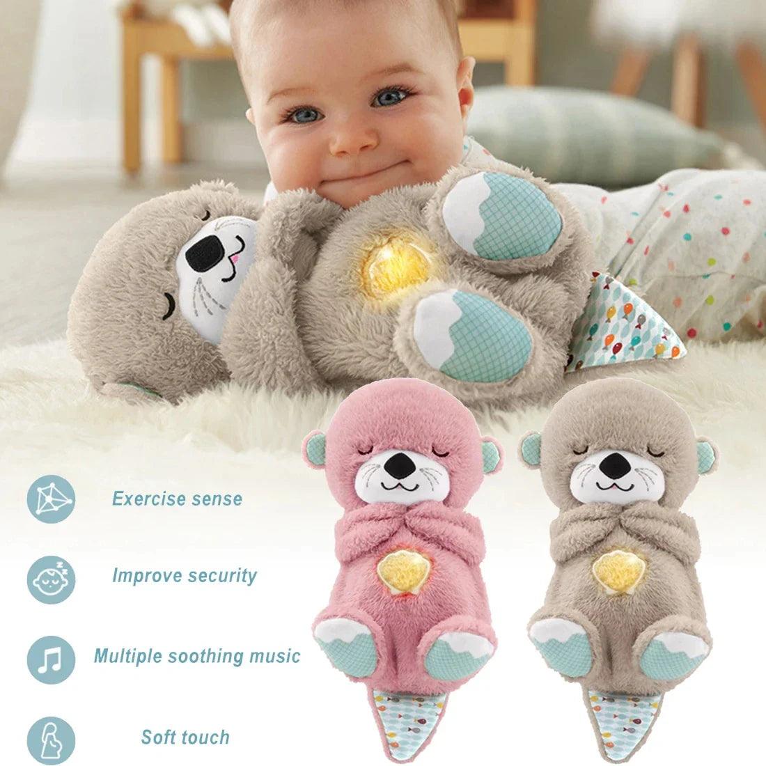 Baby Breathing Bear Baby Soothing Otter Plush Doll Toy Baby Kids Soothing Music Sleeping Companion Sound and Light Doll Toy Gift  ourlum.com   