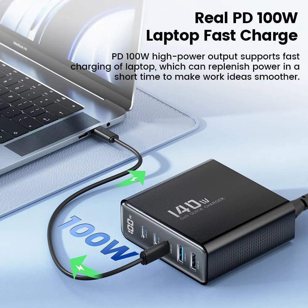 Toocki 140W GaN USB Desktop Charger with LED Display - Fast Charging Hub for iPhone Xiaomi Smartphone Laptop  ourlum.com   