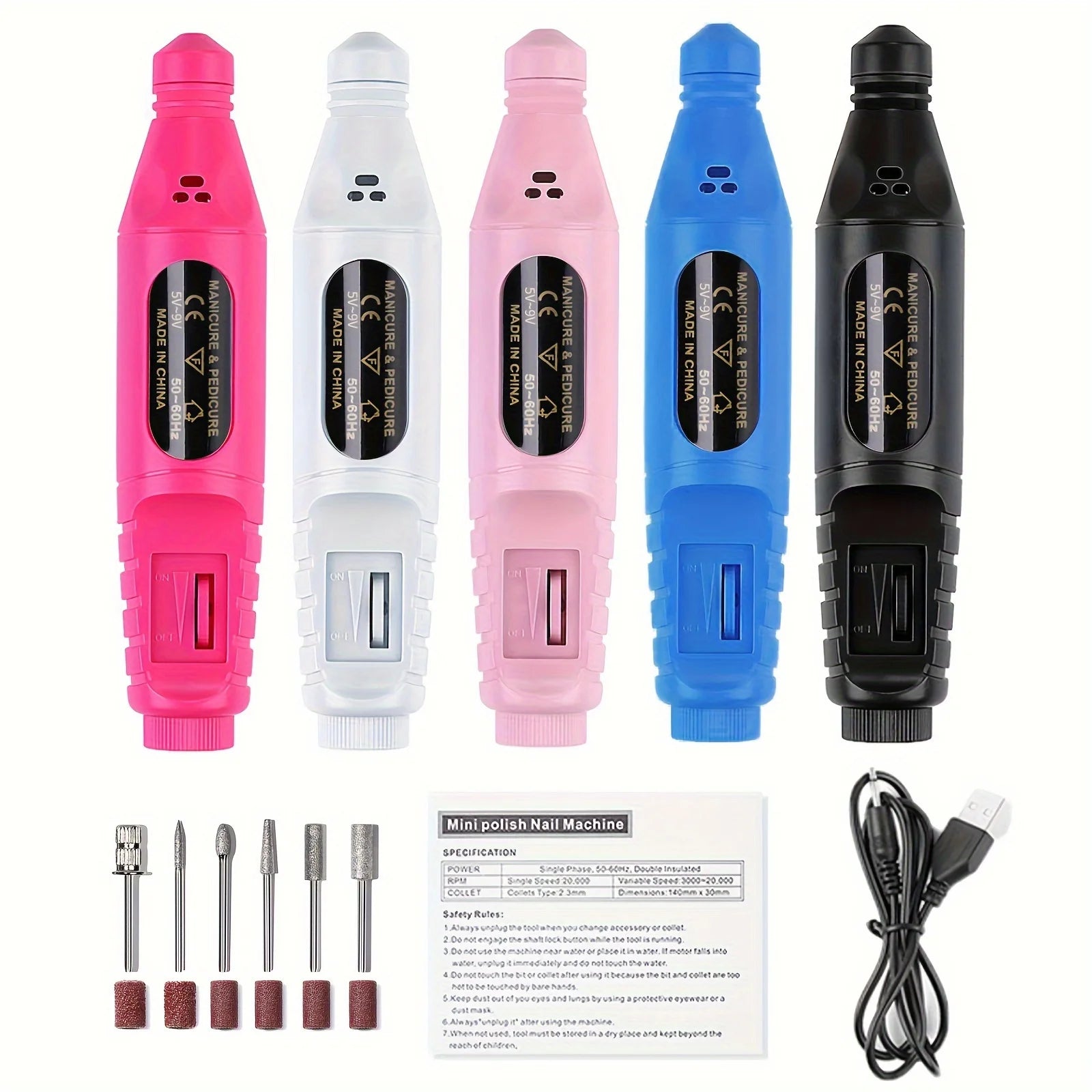 Portable Electric Nail Drill Machine Manicure Milling Cutter Set Nail Files Drill Bits Gel Polish Remover Tools