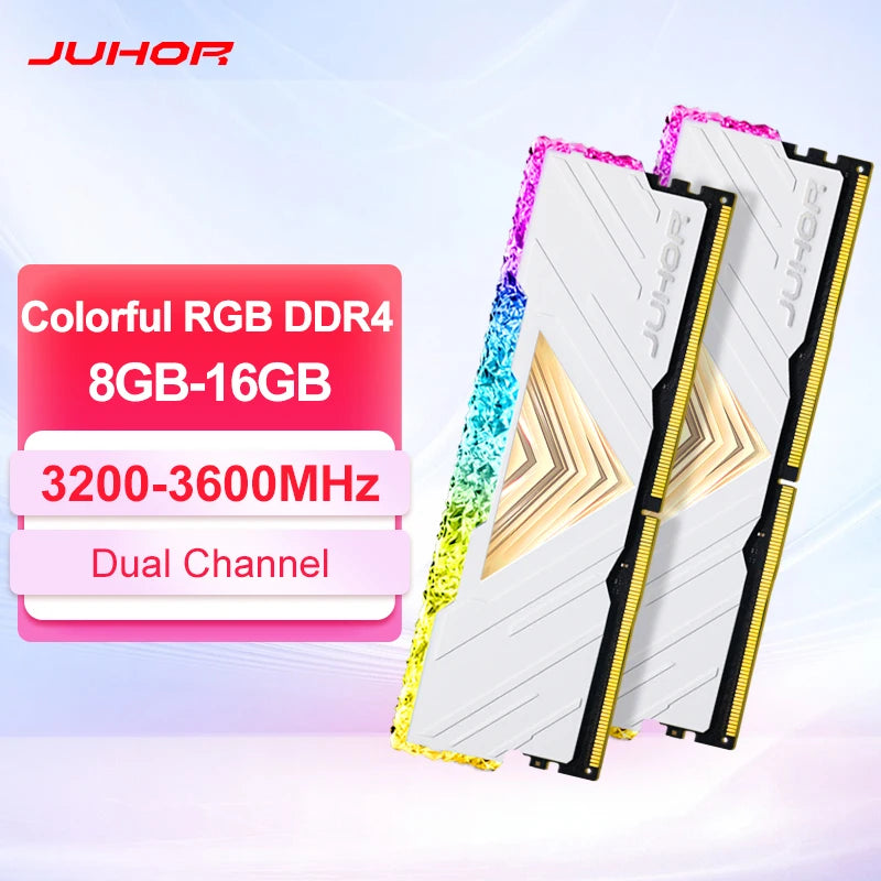 JUHOR RGB RAM DDR4 8GB 16GB 3200MHz 3600MHz DDR4 DIMM Memoria Ram ddr4 Desktop Memory Rams