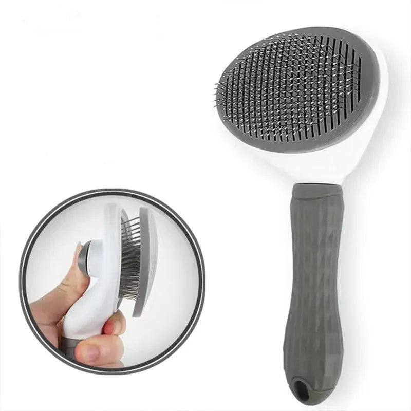 Pet Hair Removal Brush: Stainless Steel Automatic Grooming Comb  ourlum.com   