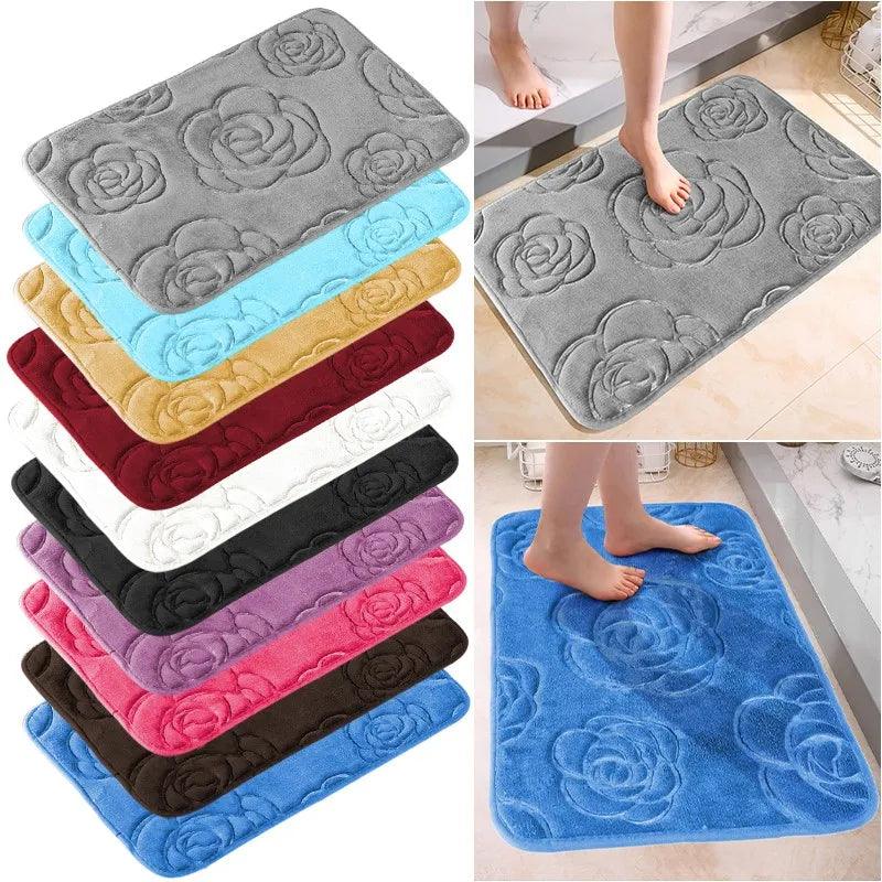 Rose Memory Foam Bathroom Floor Mat: Absorbent, Anti-Skid, Soft, Easy to Clean  ourlum.com   