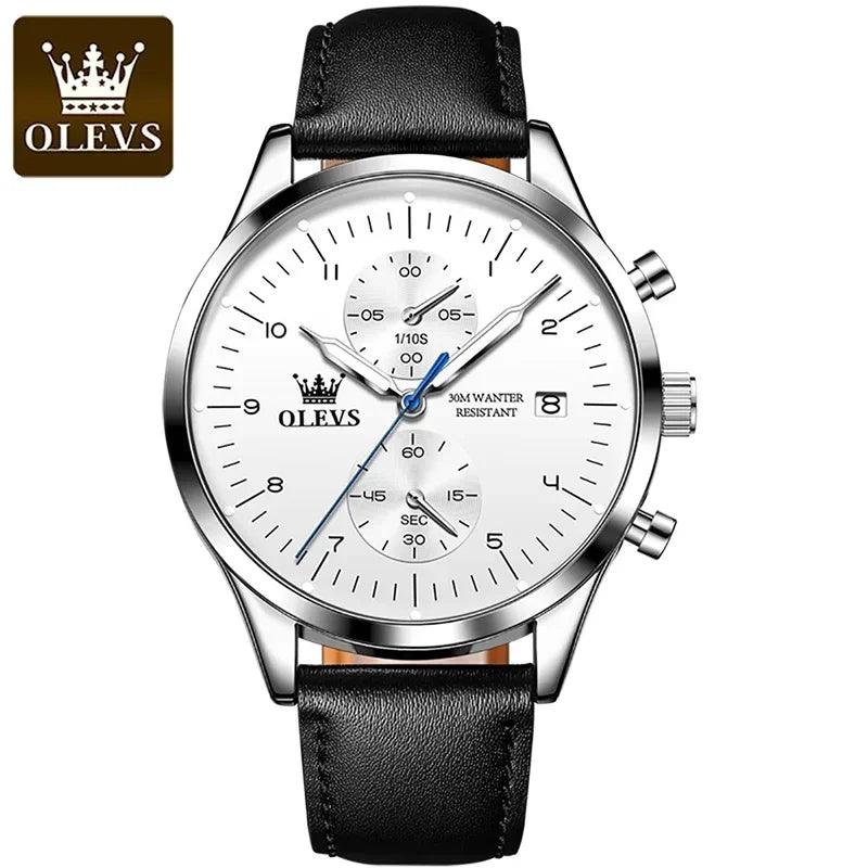 OLEVS Men's Chronograph Waterproof Luxury Wristwatch  ourlum.com silver white  