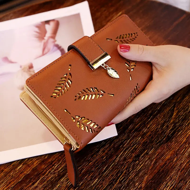 Leaves Long Wallet: Stylish PU Leather Coin Holder for Women  ourlum.com   