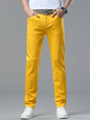 Four Season New Men's Yellow Jeans Fashion Business Casual Straight Denim Stretch Trousers All-match Men's Casual Pants Jeans