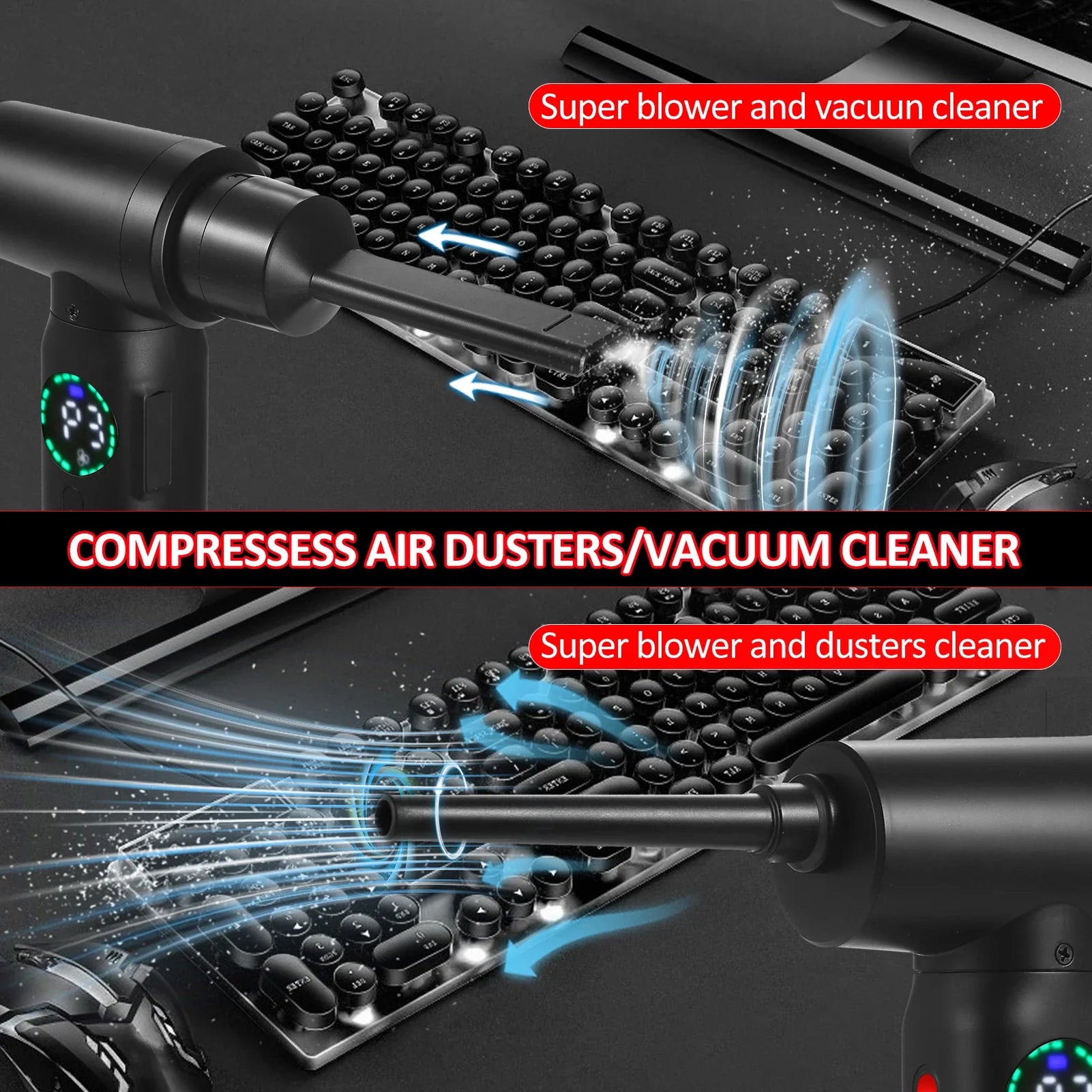 100W Cordless Air Blower Compressed Air Duster Cleaner With Emergency Light 7500mAh Electric Inflator Cleaning Tool Dust Blower  ourlum.com   