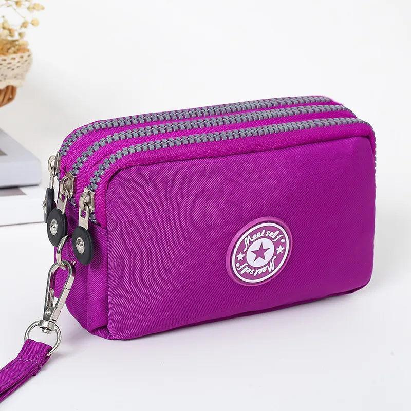 Stylish Three-Layer Zipper Handbag with Phone Pocket  ourlum.com PURPLE  