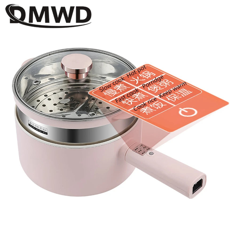 DMWD 1.8/2.5L Household Cooking Pot Electric Rice Cooker Mini Hot Pot Food Steamer Porridge Soup Pot Breakfast Maker Frying Pan