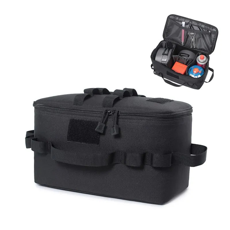 Large Capacity Outdoor Camping Gas Canister Storage Bag with Tool Organizer for Picnic and Cookware