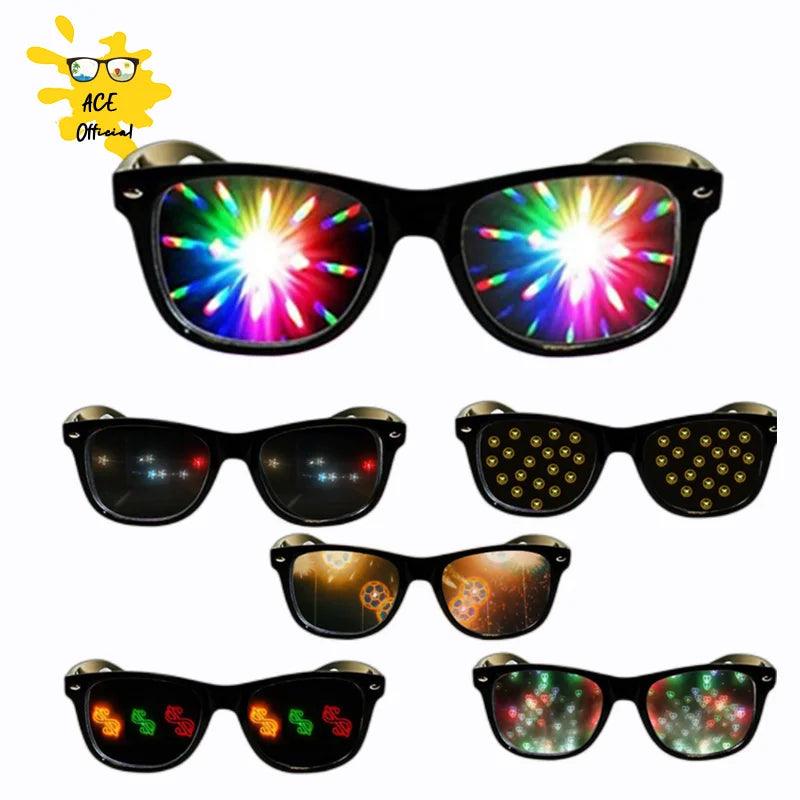 Party Firework Diffraction Sunglasses with Love and Star Effects - Fun Optical Mirror Eyewear for Celebrations