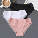 Elegant Lace Trim Cotton Panties Set Stylish Low-Rise Pack