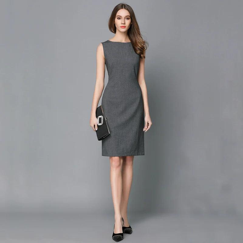 Graceful Shift Dress with Chic 3D Zipper: Elegant & Professional Women's Knee-Length