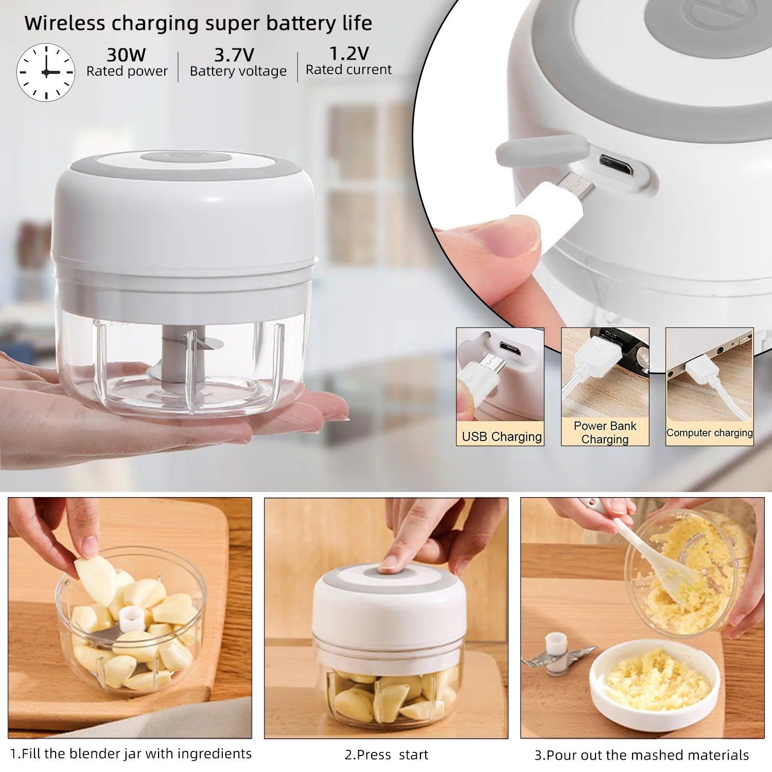 Electric Mini Food Processor with USB Charging - Powerful Kitchen Chopper & Grinder  ourlum.com   