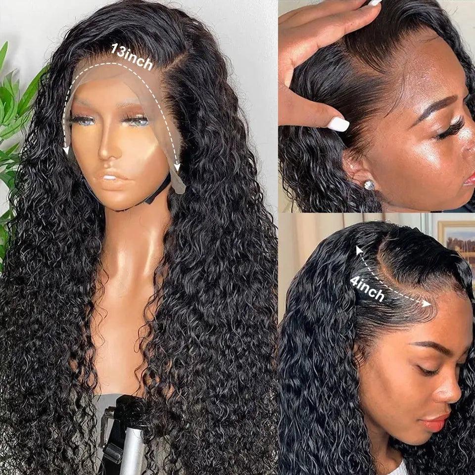 30 40 Inch Deep Wave Frontal Wig Human Hair 13x4 Curly Lace Front Wig Full Transparent HD Lace Water Wigs 180 Density Brazilian  ourlum.com   