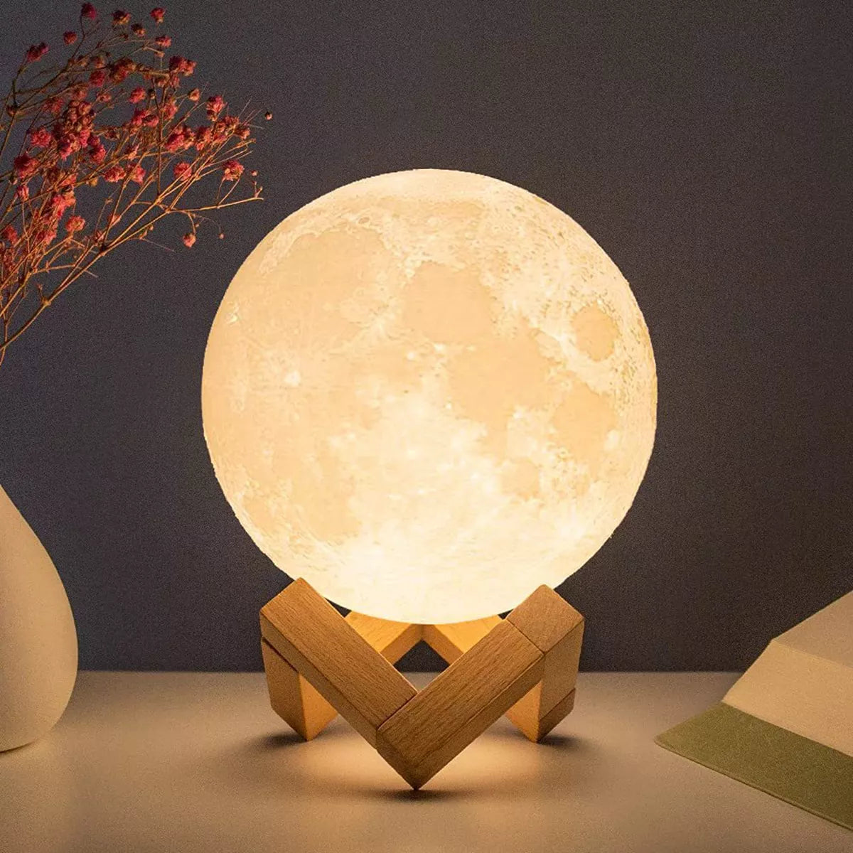 8cm Moon Lamp LED Night Light Battery Powered With Stand Starry Lamp Bedroom Decor Night Lights Kids Gift Moon Lamp  ourlum.com   
