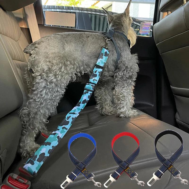Puppy Car Safety Belt: Adjustable Nylon Pet Seatbelt for Dogs - Camouflage and Denim Designs  ourlum.com   