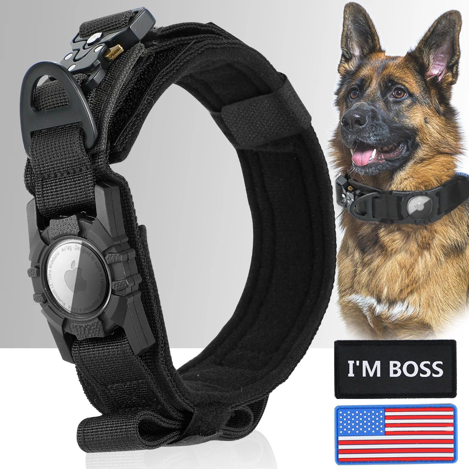 AirTag Tactical Dog Collar with Handle for Large and Medium Dogs, Enhanced Security and Comfort  ourlum.com Black M 