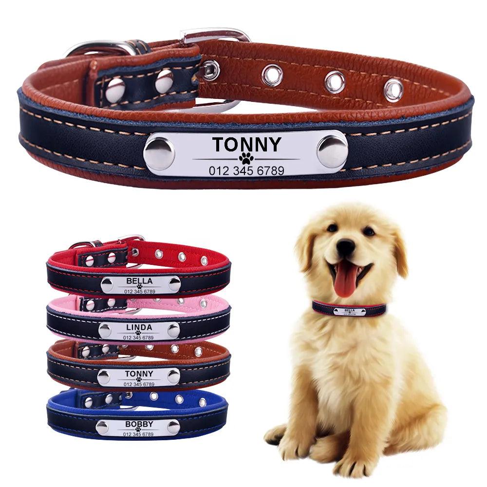 AiruiDog Eco-Friendly Personalized Leather Dog Collar with Custom Engraving XS-L  ourlum.com   