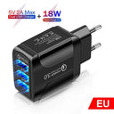 Rapid Charging EU Plug LED Light 2 USB Adapter Mobile Phone Wall PD Charger Device Quick Charge QC 3.0 Fast Charger  ourlum.com 3USB-QC3.0-Black  