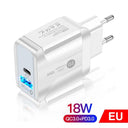 Rapid Charging EU Plug LED Light 2 USB Adapter Mobile Phone Wall PD Charger Device Quick Charge QC 3.0 Fast Charger  ourlum.com 18W-PD-QC3.0-White  