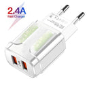 Rapid Charging EU Plug LED Light 2 USB Adapter Mobile Phone Wall PD Charger Device Quick Charge QC 3.0 Fast Charger  ourlum.com 2.4A-White  