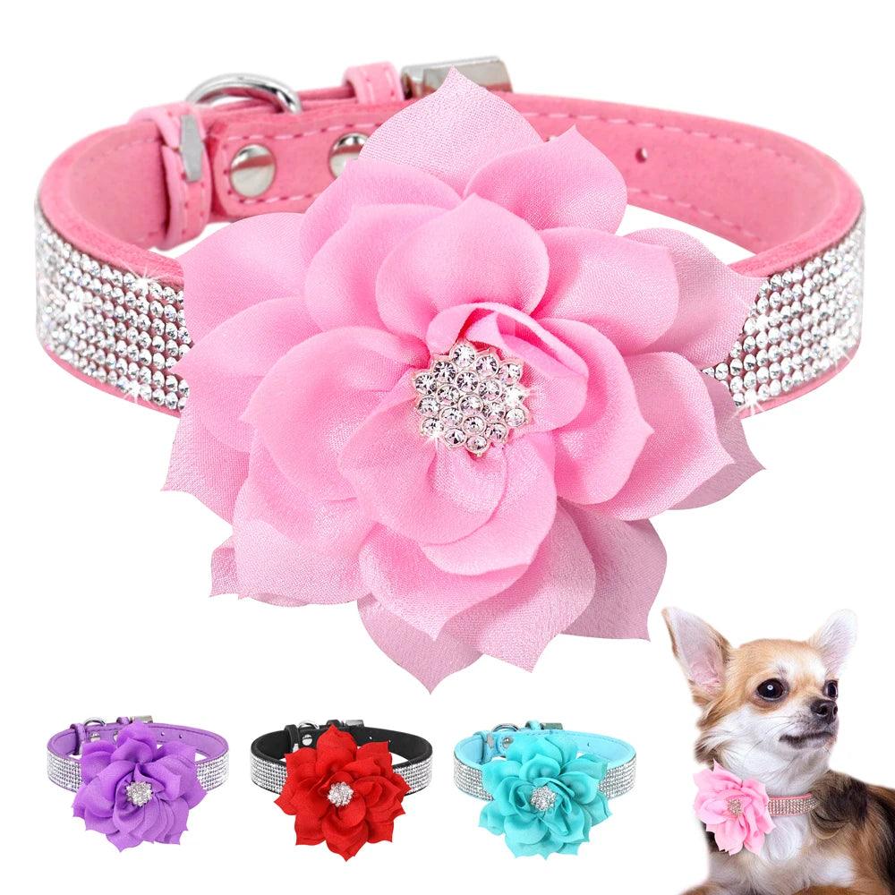 Luxury Flower Design Rhinestone Pet Collar for Glamorous Dogs and Cats  ourlum.com   
