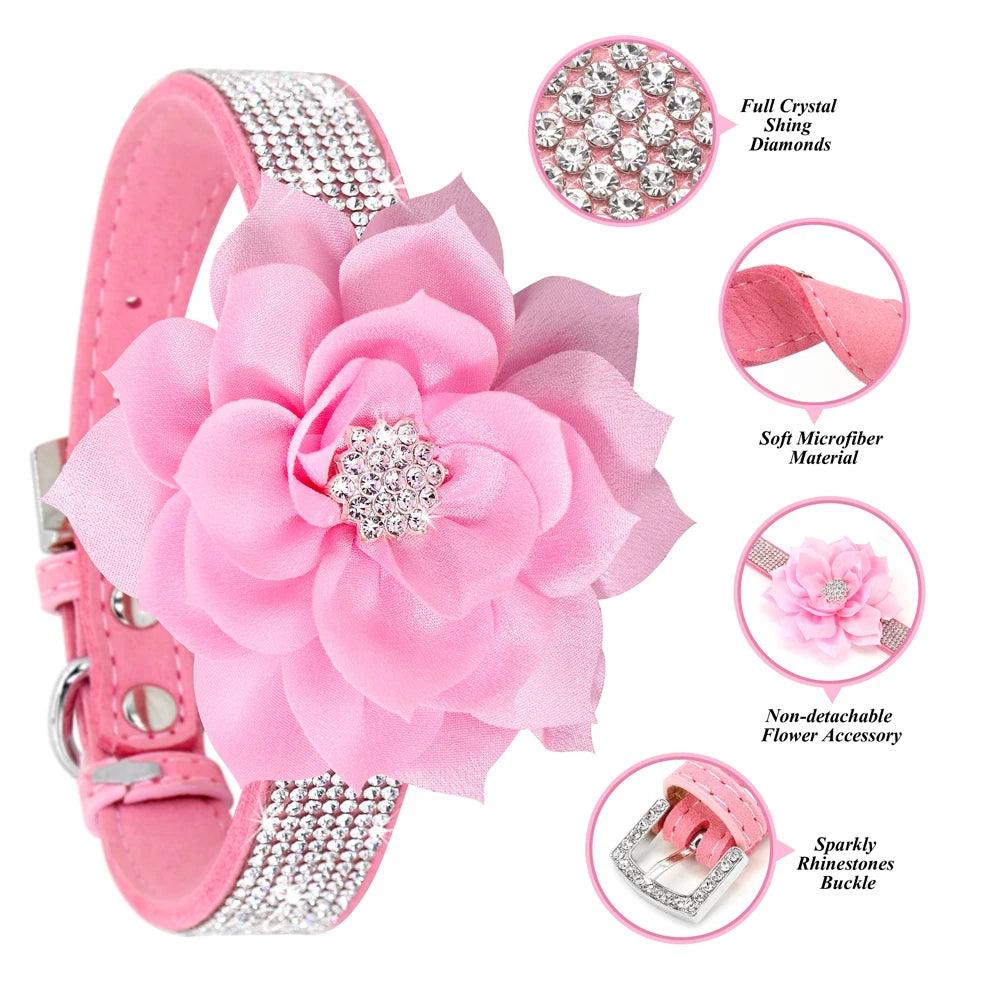 Luxury Flower Design Rhinestone Pet Collar for Glamorous Dogs and Cats  ourlum.com   