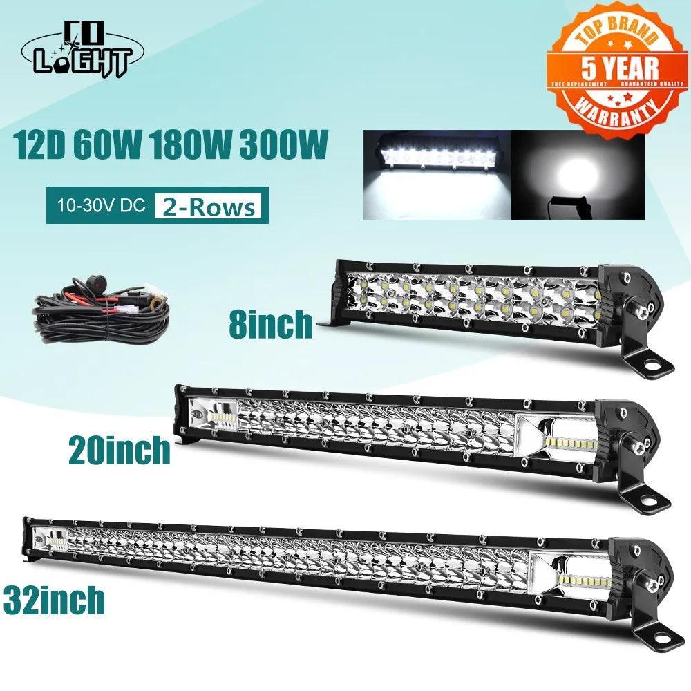 CO LIGHT Ultra-Slim 12D 8" 20" 32" LED Bar Spot Flood Beam Light Bar - Offroad Illumination Power  ourlum.com 12D 14 inch 120W  