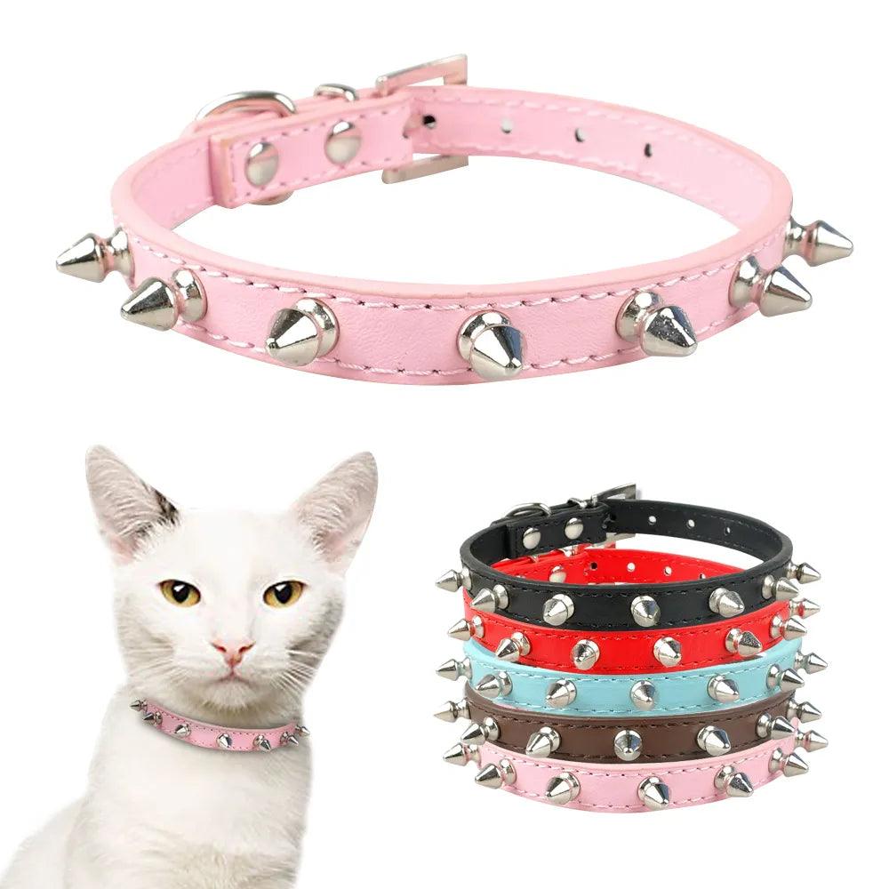 Stylish Leather Spiked Dog Collar for Small Medium Pets  ourlum.com   