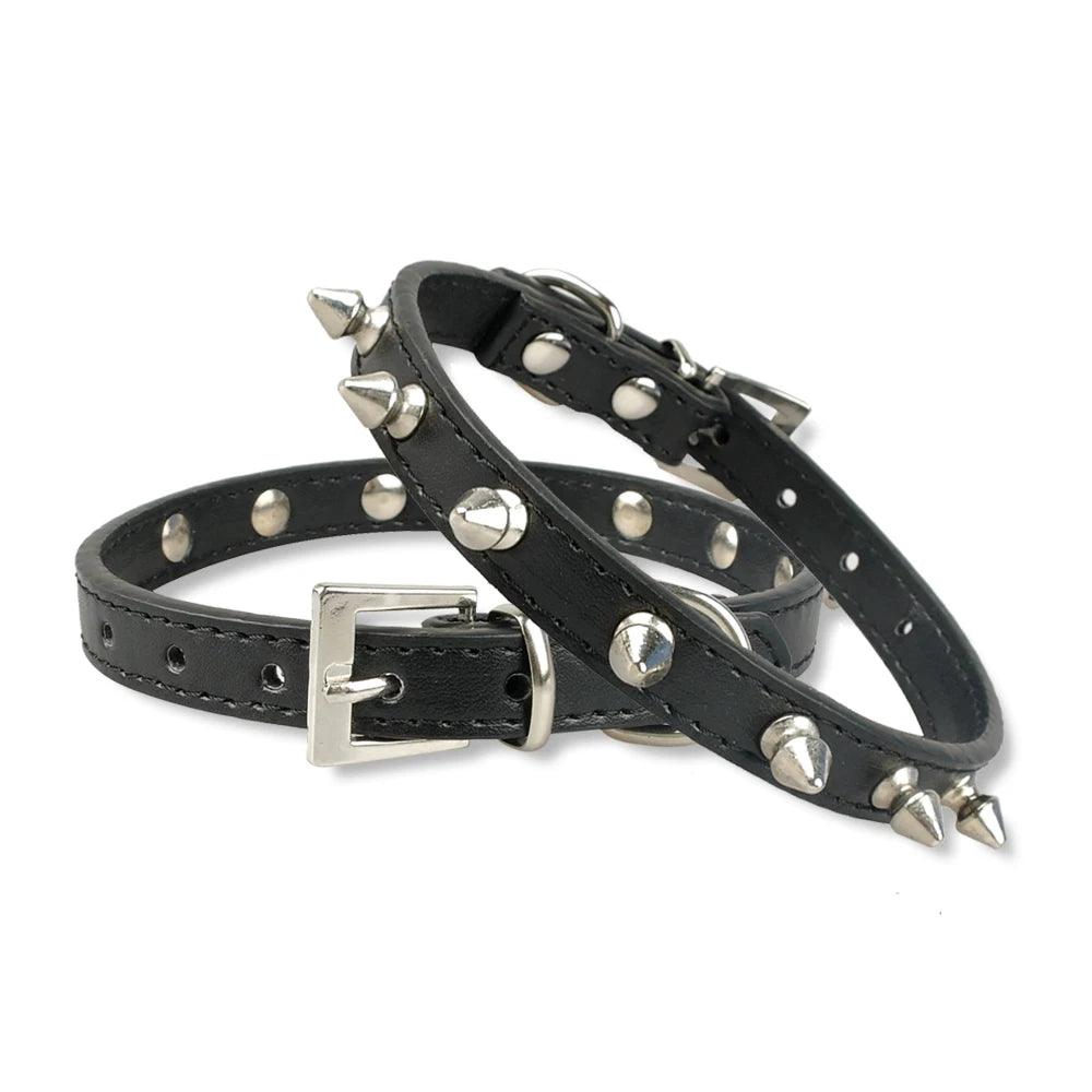 Stylish Leather Spiked Dog Collar for Small Medium Pets  ourlum.com   
