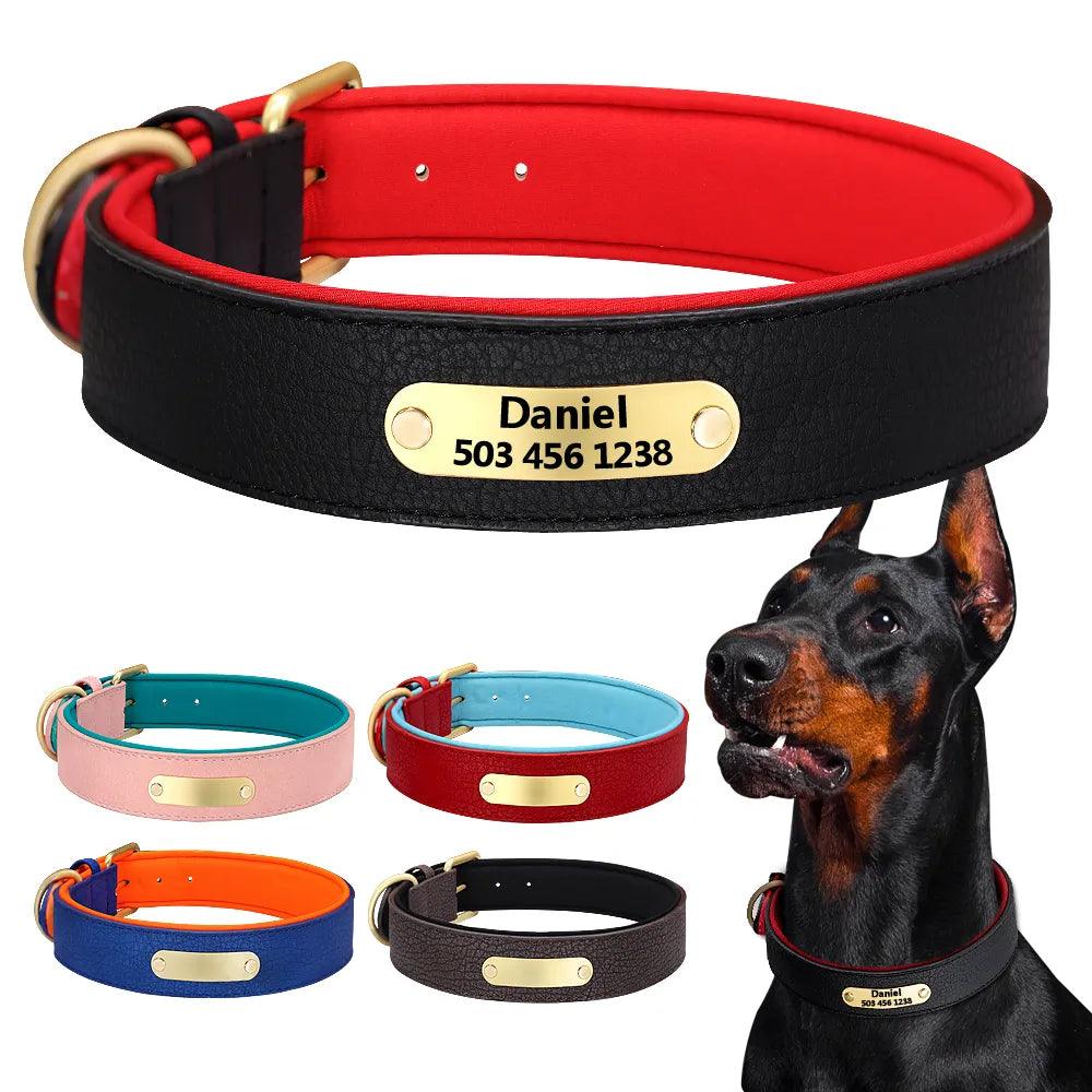 Personalized Leather Dog Collar with Engraved ID Tag - Padded for Comfort - Suitable for Various Breeds  ourlum.com   