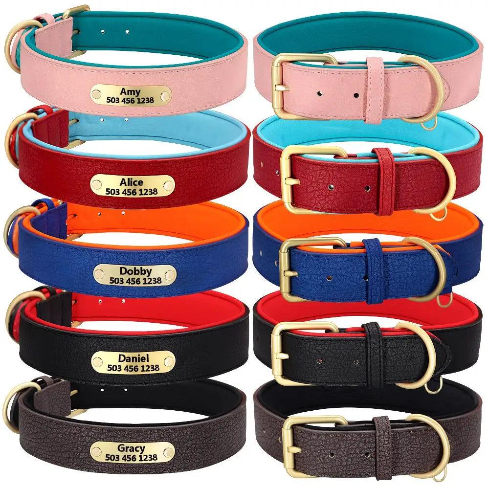 Personalized Leather Dog Collar with Engraved ID Tag - Padded for Comfort - Suitable for Various Breeds  ourlum.com   