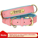 Personalized Leather Dog Collar with Free Engraving - Stylish Nameplate Pet Collar for Small, Medium, and Large Dogs  ourlum.com Pink XS 