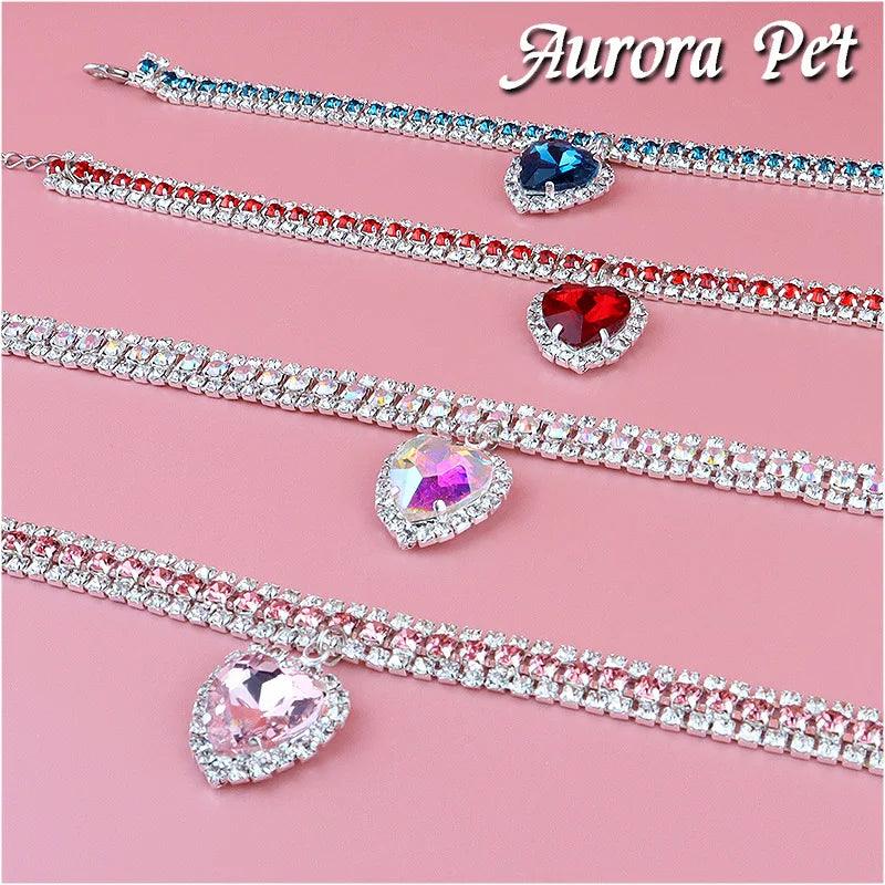 Luxury Love Gemstone Pet Collar Kit - Fashionable DIY Cat Dog Necklace with Rivet Decoration  ourlum.com   