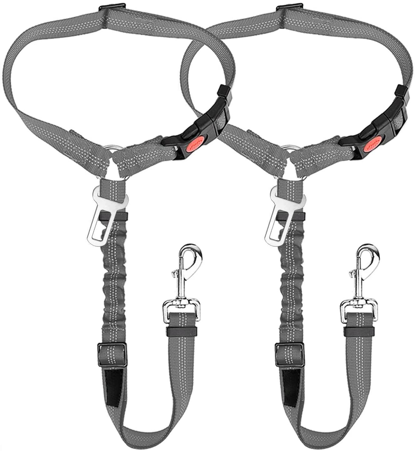 Dog Car Safety Harness with Adjustable Headrest Restraint and Elastic Bungee Buffer  ourlum.com   